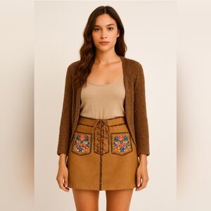 NWOT Rare Find⭐ MIUMIU Leather Designer Floral Bohowestern Mini Skirt Size 38/6